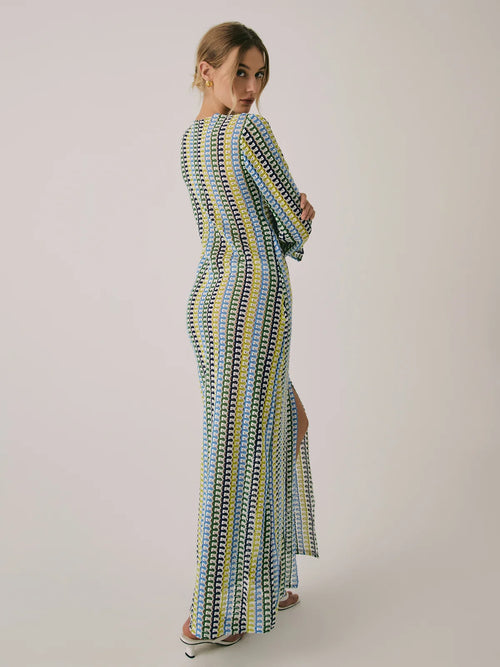 AOUA Crochet Flare Maxi Dress