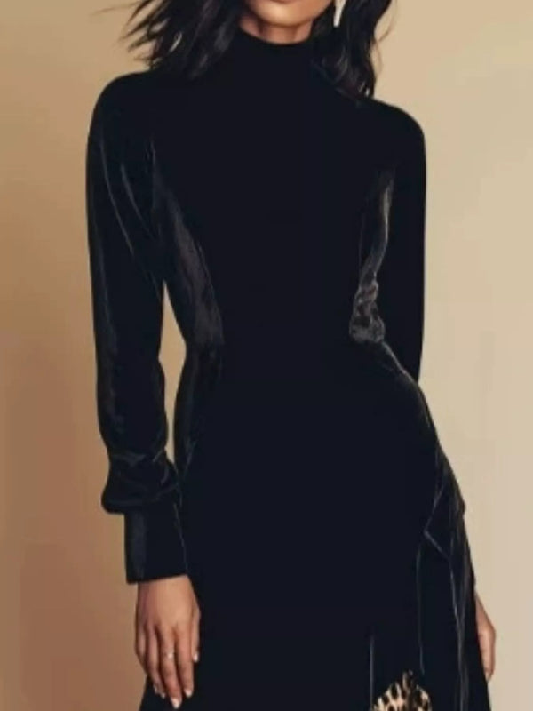 Leopard Ruffle Hem Mock Neck Dress