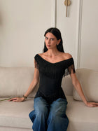 Luxe Black Fringe Top