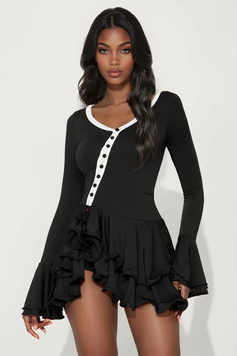 FLORE Flare Sleeve V-Neck Mini