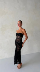 LACE Ruched Strapless Midi