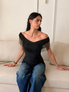 Luxe Black Fringe Top