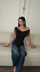 Luxe Black Fringe Top