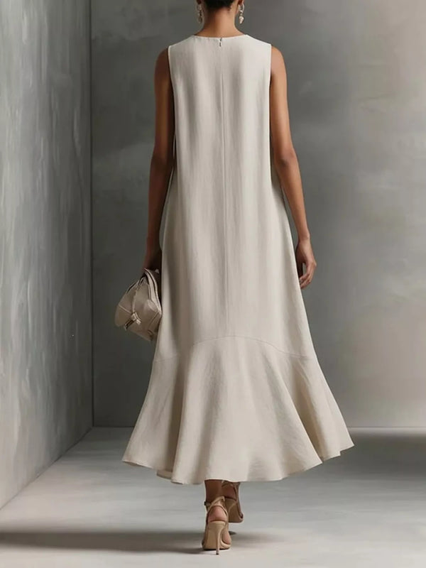 Ruffled Hem Sleeveless Notched Dress