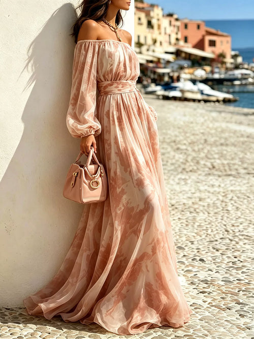 Off-Shoulder Balloon Sleeves Maxi Dress