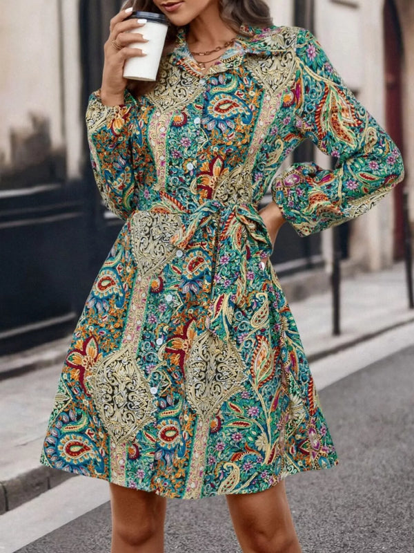 Paisley Print Button-Down Shirt Dress