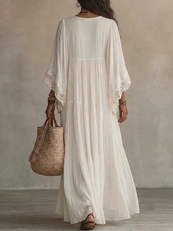 Lace Trim V-Neck Maxi Dress