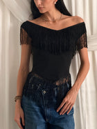 Luxe Black Fringe Top