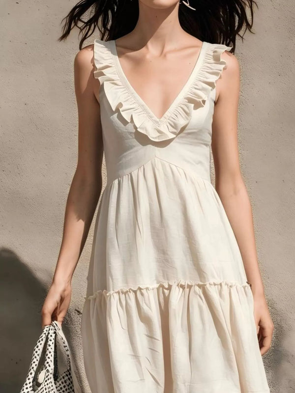 Full Size Ruffled V-Neck Tiered Midi Dress Plus Size