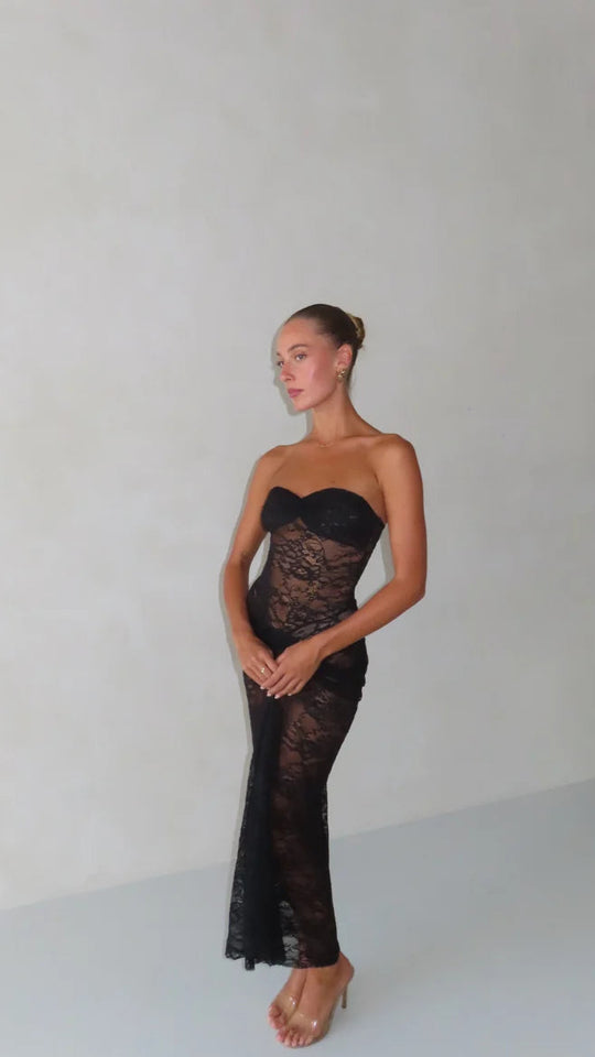LACE Ruched Strapless Midi
