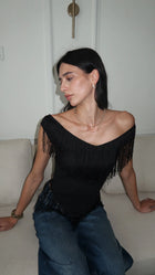 Luxe Black Fringe Top