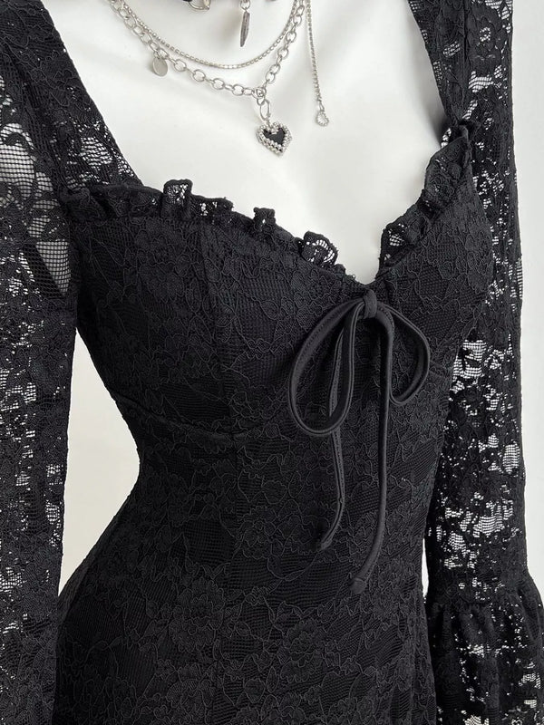 Lace Long Sleeve Mini Dress