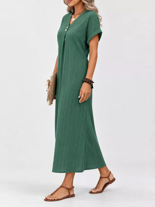 Full Size V-Neck Short Sleeve Midi Dress Plus Size