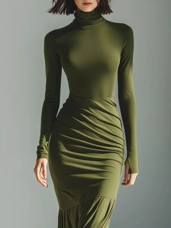 Full Size Slit Turtleneck Ruched Bodycon Mermaid Dress Plus Size