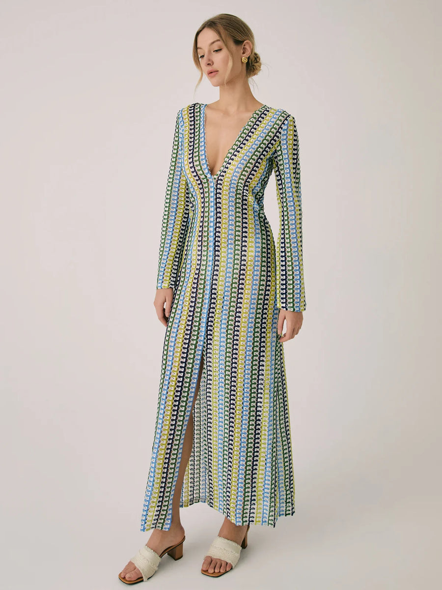 AOUA Crochet Flare Maxi Dress