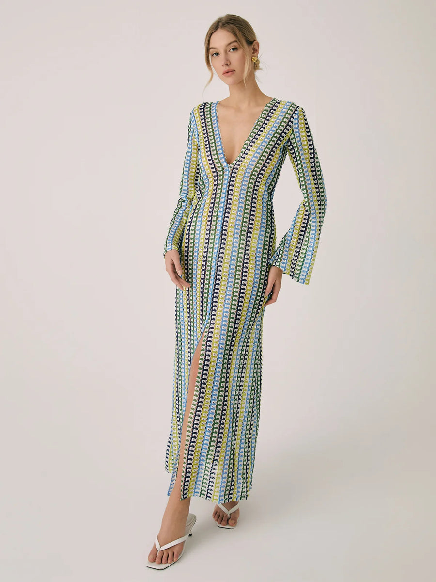 AOUA Crochet Flare Maxi Dress