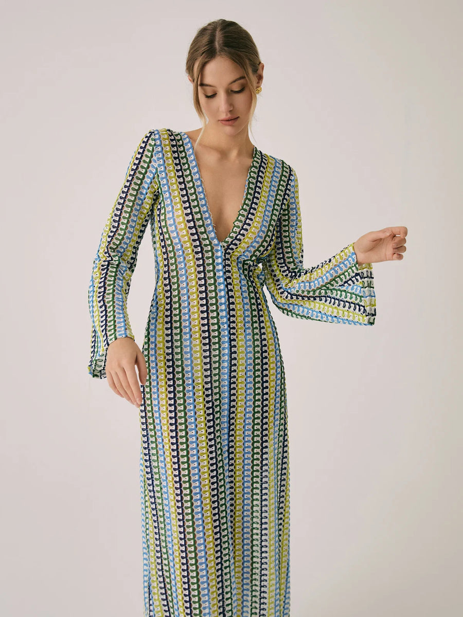 AOUA Crochet Flare Maxi Dress