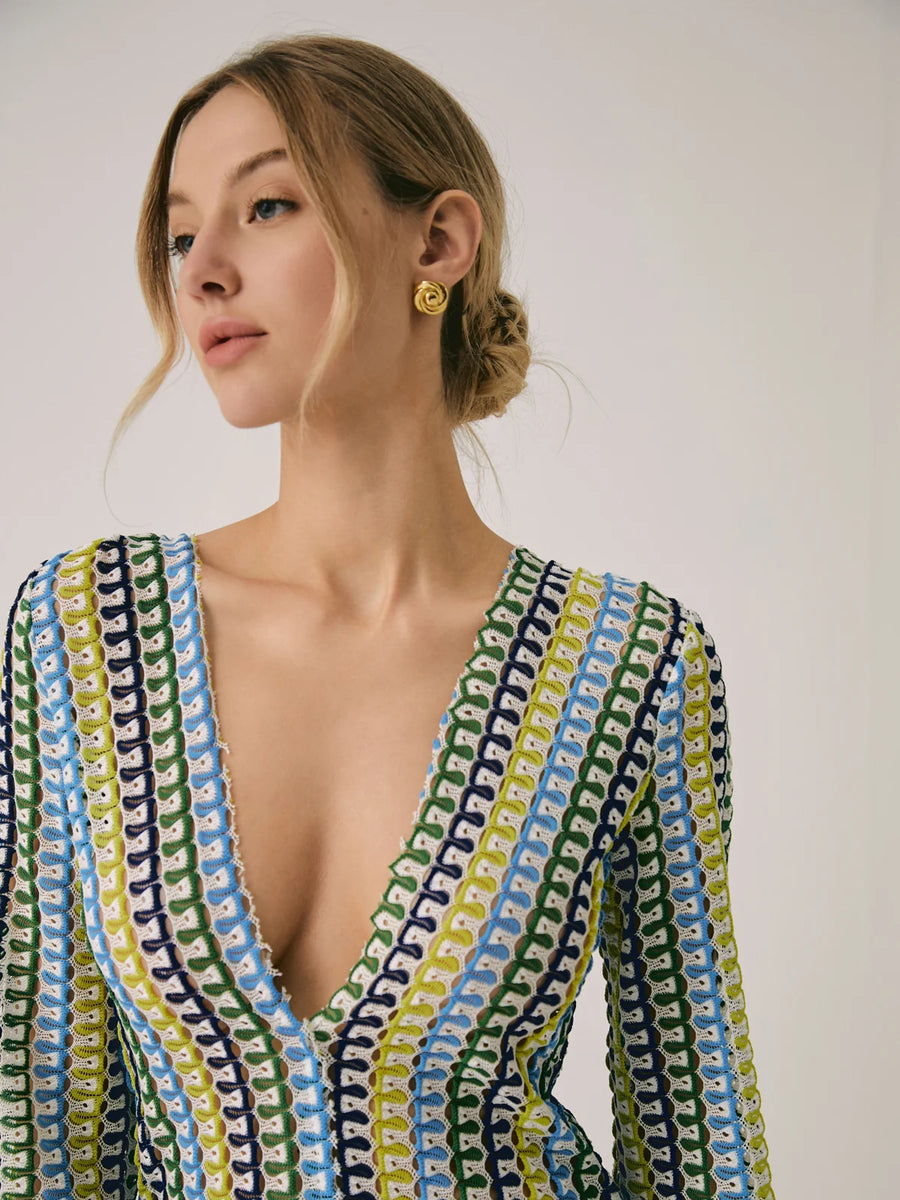 AOUA Crochet Flare Maxi Dress