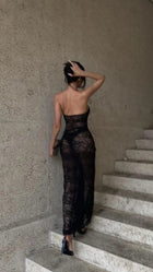 LACE Ruched Strapless Midi