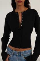 CLEO Ribbed Button Crop Top