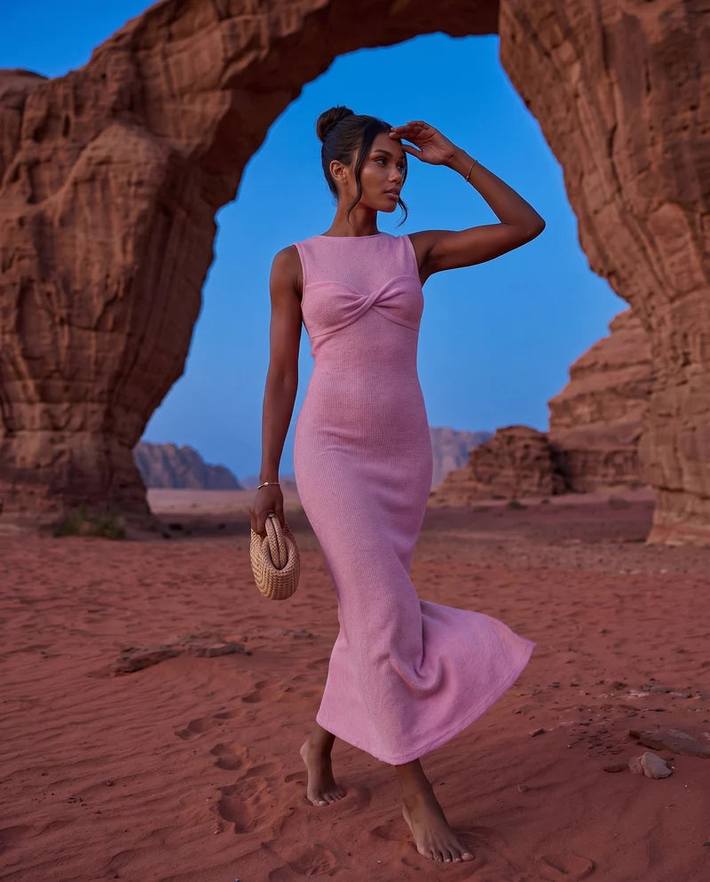 AMLA Knit Ruched Maxi Dress