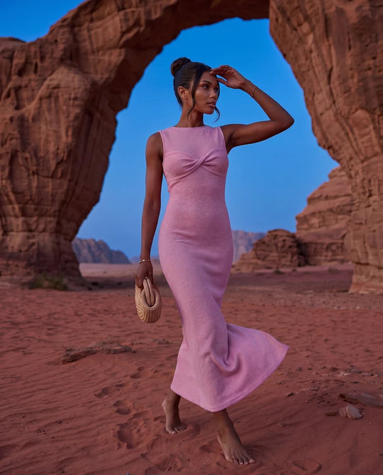 AMLA Knit Ruched Maxi Dress