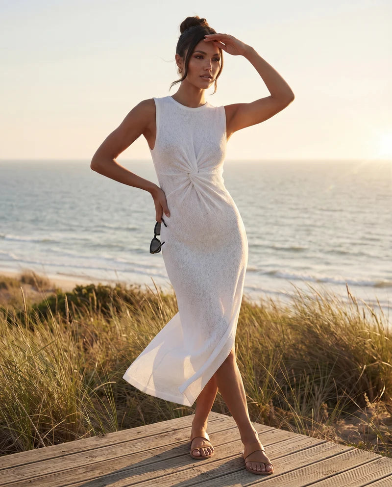 AMLA Knit Ruched Maxi Dress