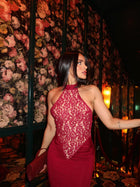Lace Halter Backless Maxi