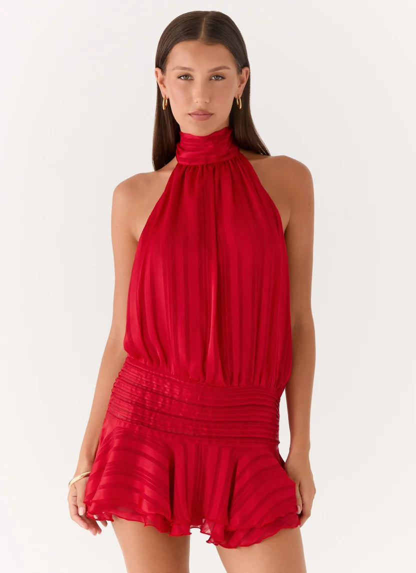 ASZA Lace Halter Mini Dress
