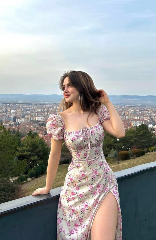 LUNA Floral Puff Sleeve Midi