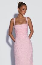 AVNA Lace Halter Maxi Dress