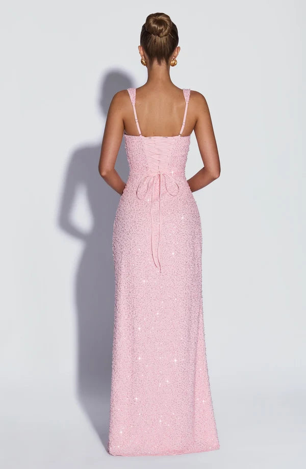 AVNA Lace Halter Maxi Dress