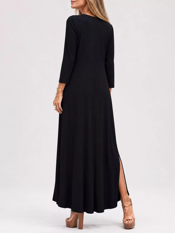 Full Size V-Neck Solid Color Casual Midi Dress Plus Size