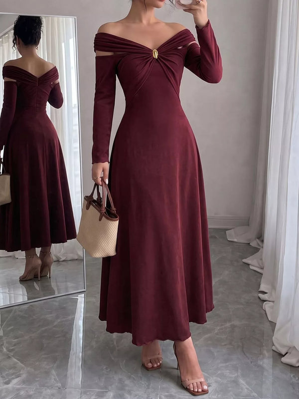 Off-Shoulder Long-Sleeve Maxi Dress