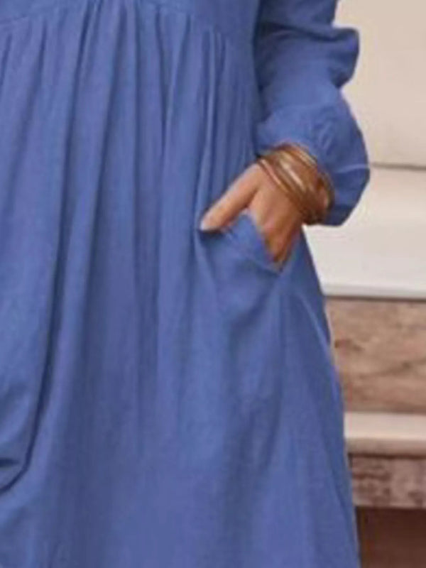 Full Size V-Neck Long Sleeve Tiered Maxi Dress with Pockets Plus Size