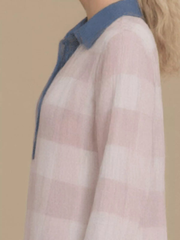 Plus Size Denim Collar Plaid Shirt Dress