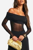 AMDA Mesh Off-Shoulder Maxi Dress