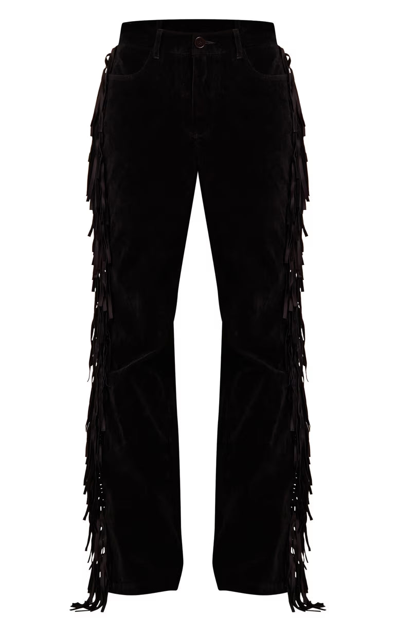 Black Suede Fringe Pants