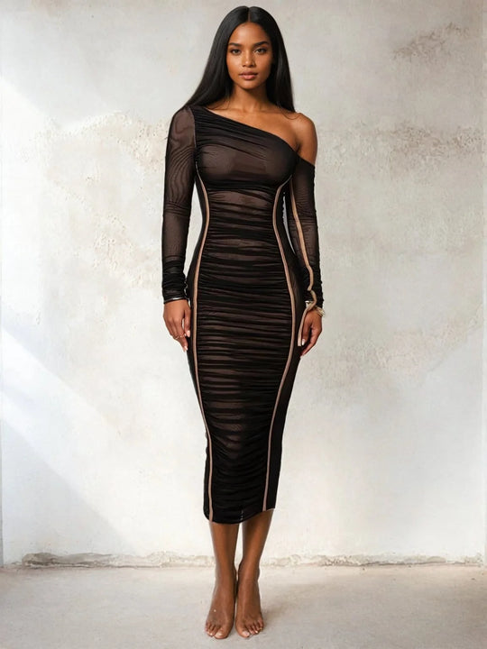 ZARA Mesh Ruched Midi