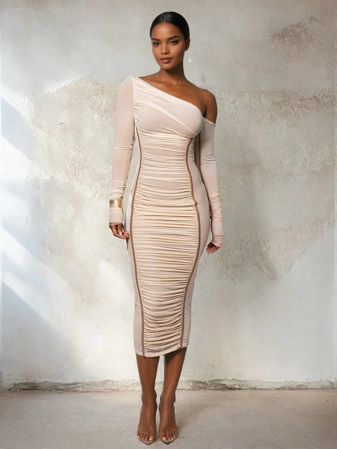 ZARA Mesh Ruched Midi