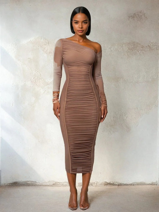 ZARA Mesh Ruched Midi