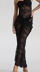 LACE Ruched Strapless Midi