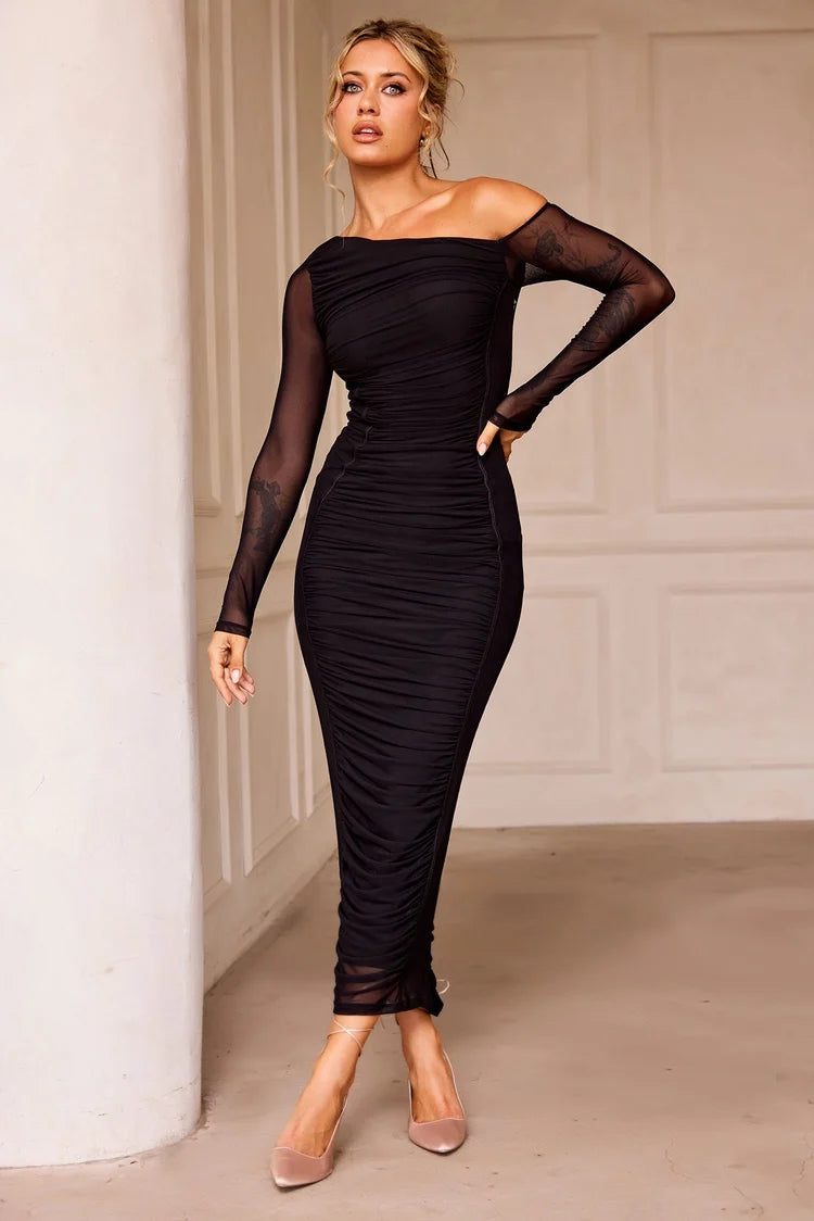 ZARA Mesh Ruched Midi