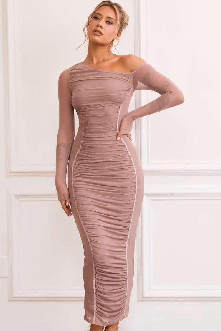 ZARA Mesh Ruched Midi