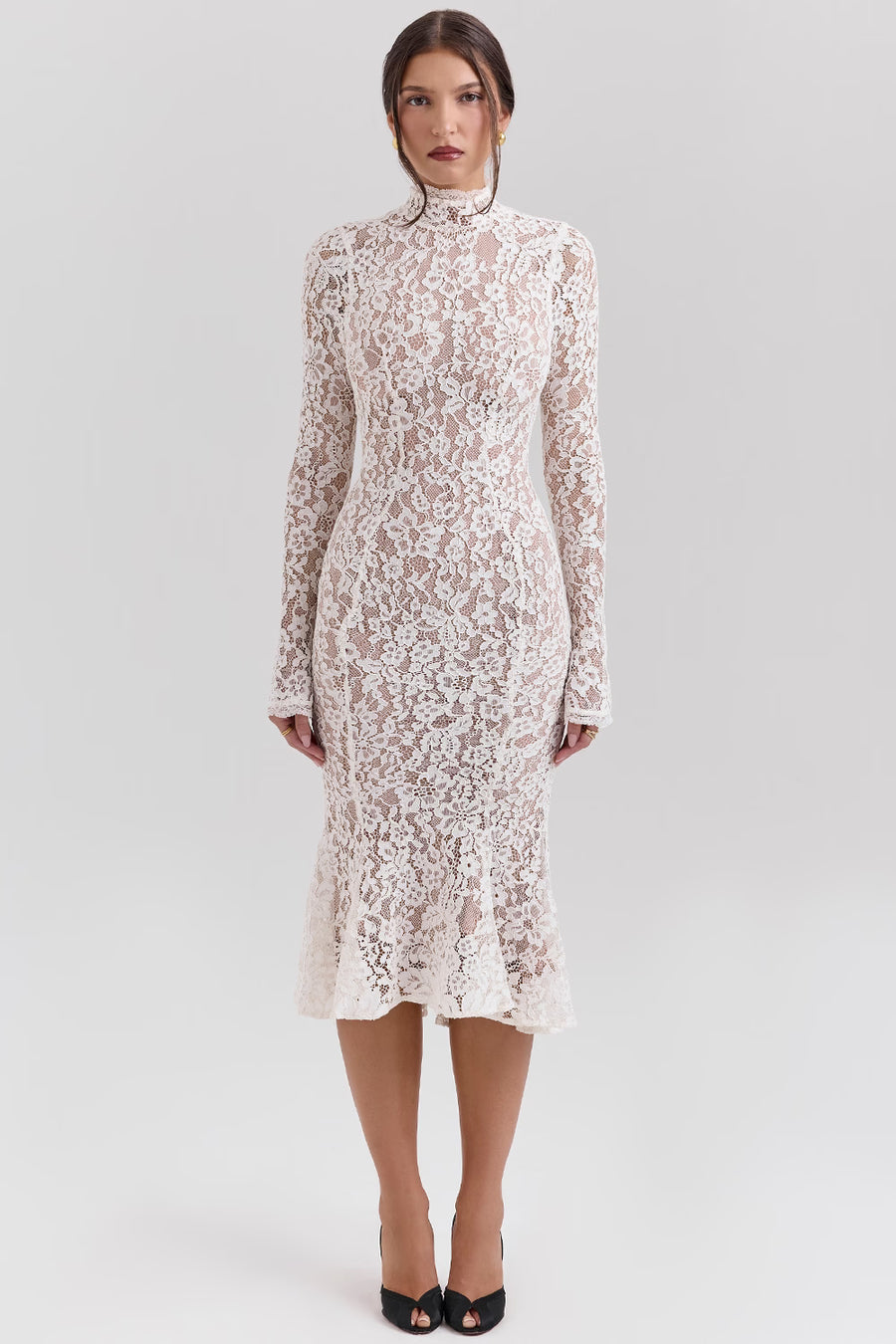 AUMA Lace Bodycon Midi Dress