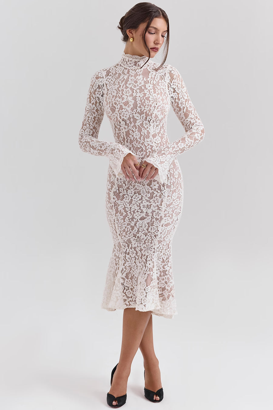 AUMA Lace Bodycon Midi Dress