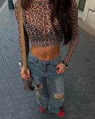 LEOLA Leopard Mesh Bodycon Top
